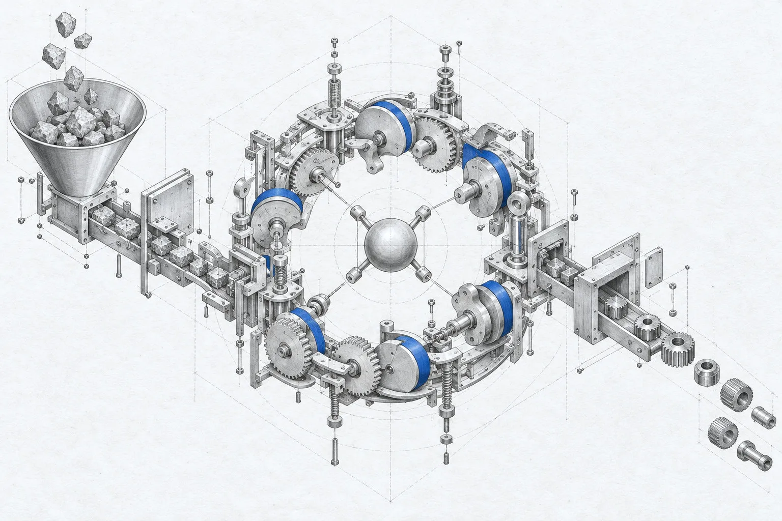 An exploded technical drawing for The New Compiler and the Loop